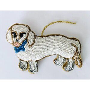 Kim Seybert Beaded Dachsund Dog Ornament Double Sided Christmas White
